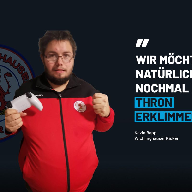 Kevin Rapp von den Wichlinghauser Kicker auf einer Grafik die sein Logo und ein Zitat zeigt.